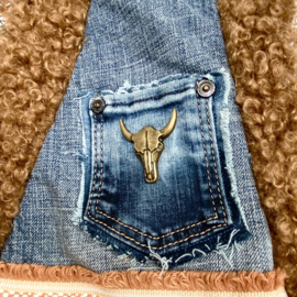 Recycled Western Denim Vest with Teddy Trim – One of a Kind