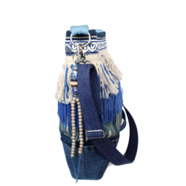 Crossbody blue white beach style with fringes