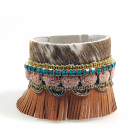 Boho western bracelet leather cow fur with Swarovski and fringe