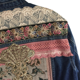 Embellished denim jacket with roses and ornament