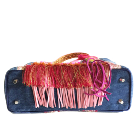 Ibiza tote handbag jeans with colored ribbons