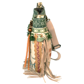 Hippie crossbody bag cream green with fringe