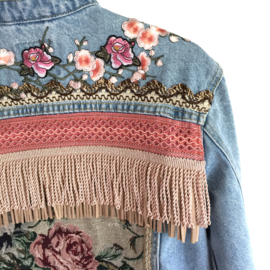 Embellished denim jacket with roses vintage style