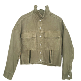 Khaki jacket boho western embellished with long fringe