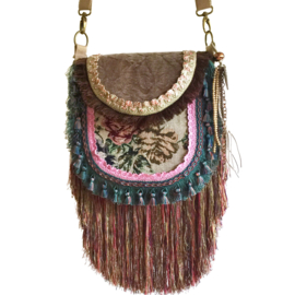 Crossbody bohemian vintage style roses very long fringe