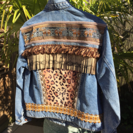 Embellished denim jacket with elephants and leopard print