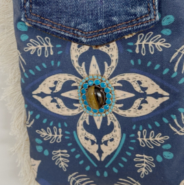 Telefoontasje bohemian stijl met bloempatroon met Swarovski en tijgeroog