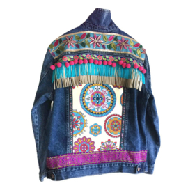 Embellished denim jacket dark blue Ibiza style colored