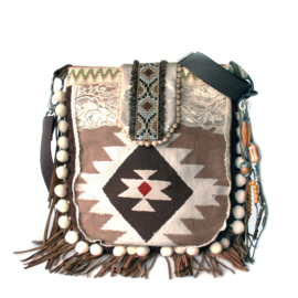 Schoudertas Navajo stijl in bruin met franje