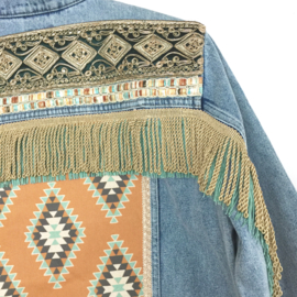 Embellished jean jacket Navajo style with fringe and trims