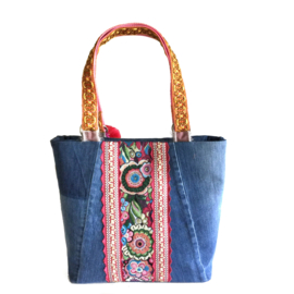 Ibiza tote handbag jeans with colored ribbons