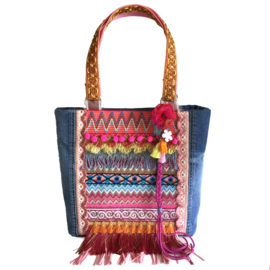 Ibiza tote handbag jeans with colored ribbons