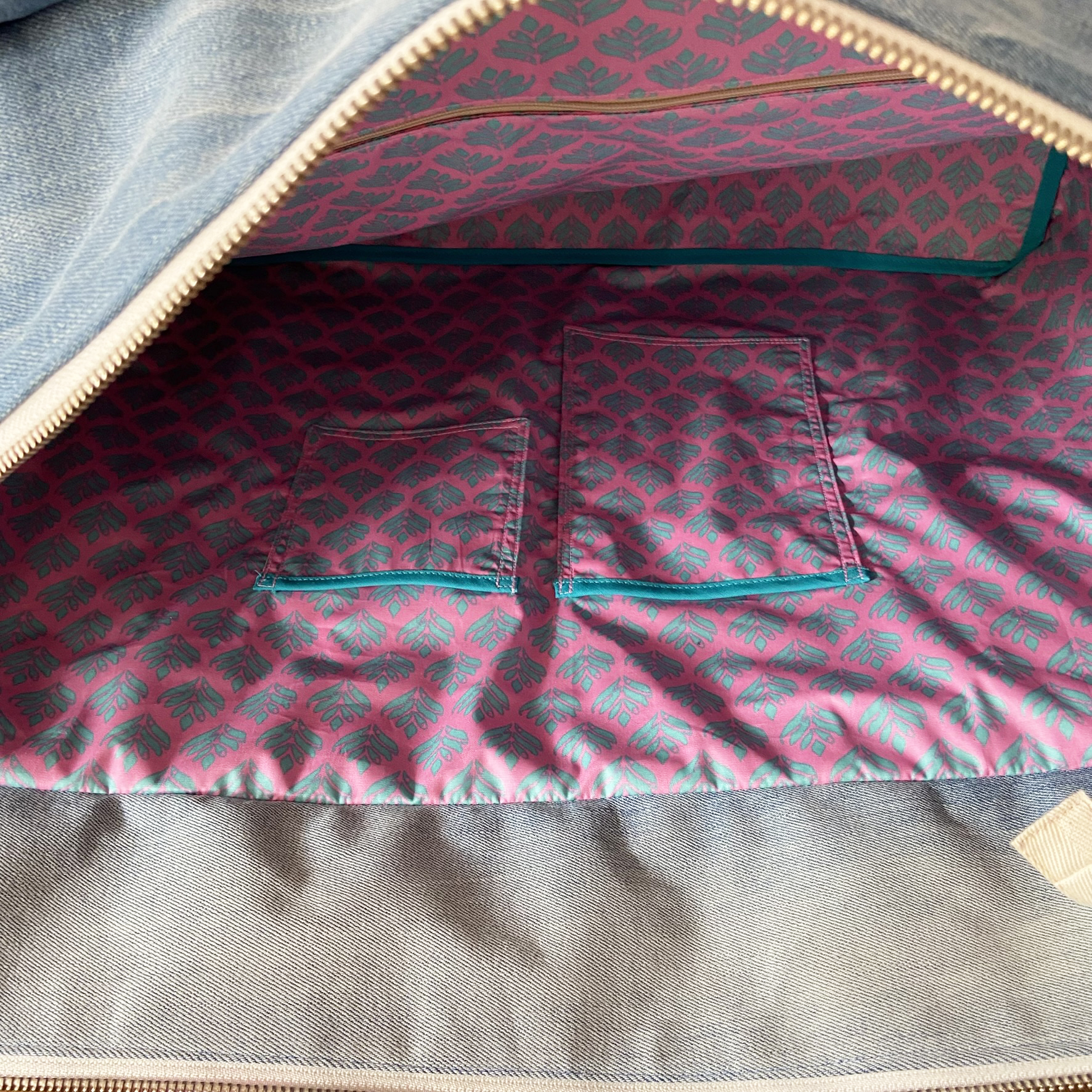 Large Boho Beach Bag Made from Canvas & Recycled Jeans – Handmade