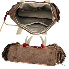 Hippie tote handbag in beige with red flowers