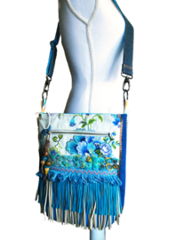 Crossbody with flowers in turquoise yellow Ibiza style