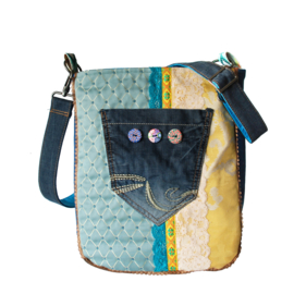 Crossbody with flowers in turquoise yellow Ibiza style