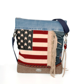 Crossbody American flag with jeans and fringe