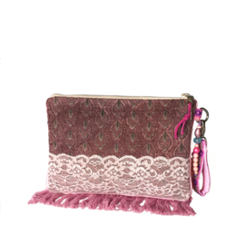 Clutch bohemian style old pink with fringes