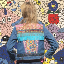 Embellished denim jacket colored Ibiza style paisley print