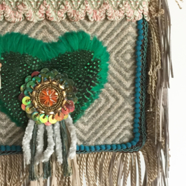 Festival bag with green heart bohemian