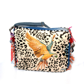 Parrot crossbody with pompons and fringe