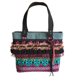 Tote handbag gypsy style colored fringe
