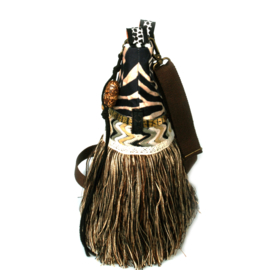 Crossbody bohemian brown with zebra print and long fringe