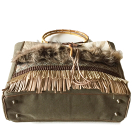 Handtas western stijl bruin met imitatie bont