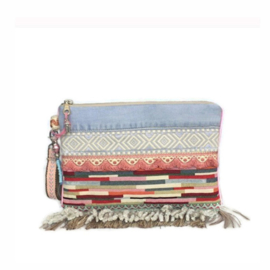 Boho clutch in pastels pink blue with fringes