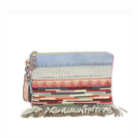 Boho clutch in pastels kleuren roze blauw met franje