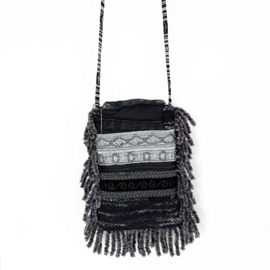 Telefoontasje Boho westernstijl met buffelkoppen, franje en jeansklepje