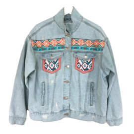 Versierd jeans jasje jacket Ibiza pastel flower power