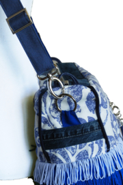 Boho crossbody in blue and white with fringe