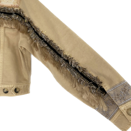 Embellished khaki jacket with elephant and fringe