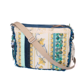 Boho crossbody blue and white with fringe