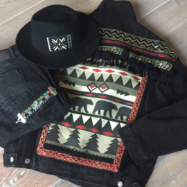 Embellished denim jacket black and red with bears