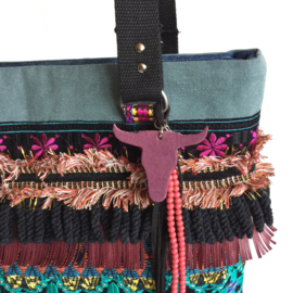 Tote handbag gypsy style colored fringe