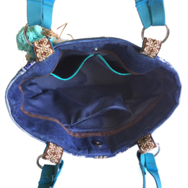 Tote handbag jeans Ibiza style in turquoise