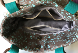 Tote handtas in bruin en turquoise met franje