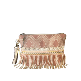 Clutch beach stijl met schelpen in oud roze stof