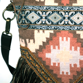 Boho crossbody bag Navajo style brown with fringes