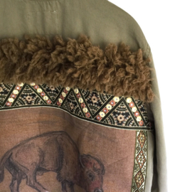 Embellished denim jacket khaki buffalo western style
