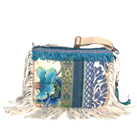 Boho crossbody blue and white with fringe