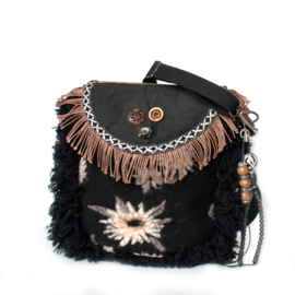 Western crossbody bag black brown with fringes