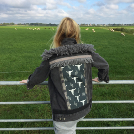 Embellished denim jacket black with bull heads