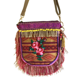 Gypsy schoudertas met bloemen patch en franje