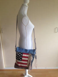 Crossbody American flag with jeans and fringe