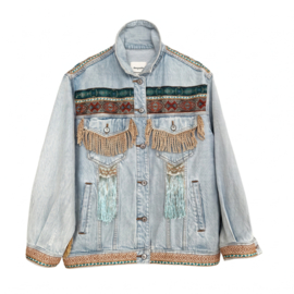 Denim Jacket fringe "Turquoise Oasis"