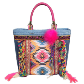 Big tote handbag Ibiza style bright colored fabric