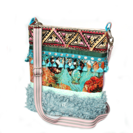 Ibiza crossbody turquoise pink with teddy fur